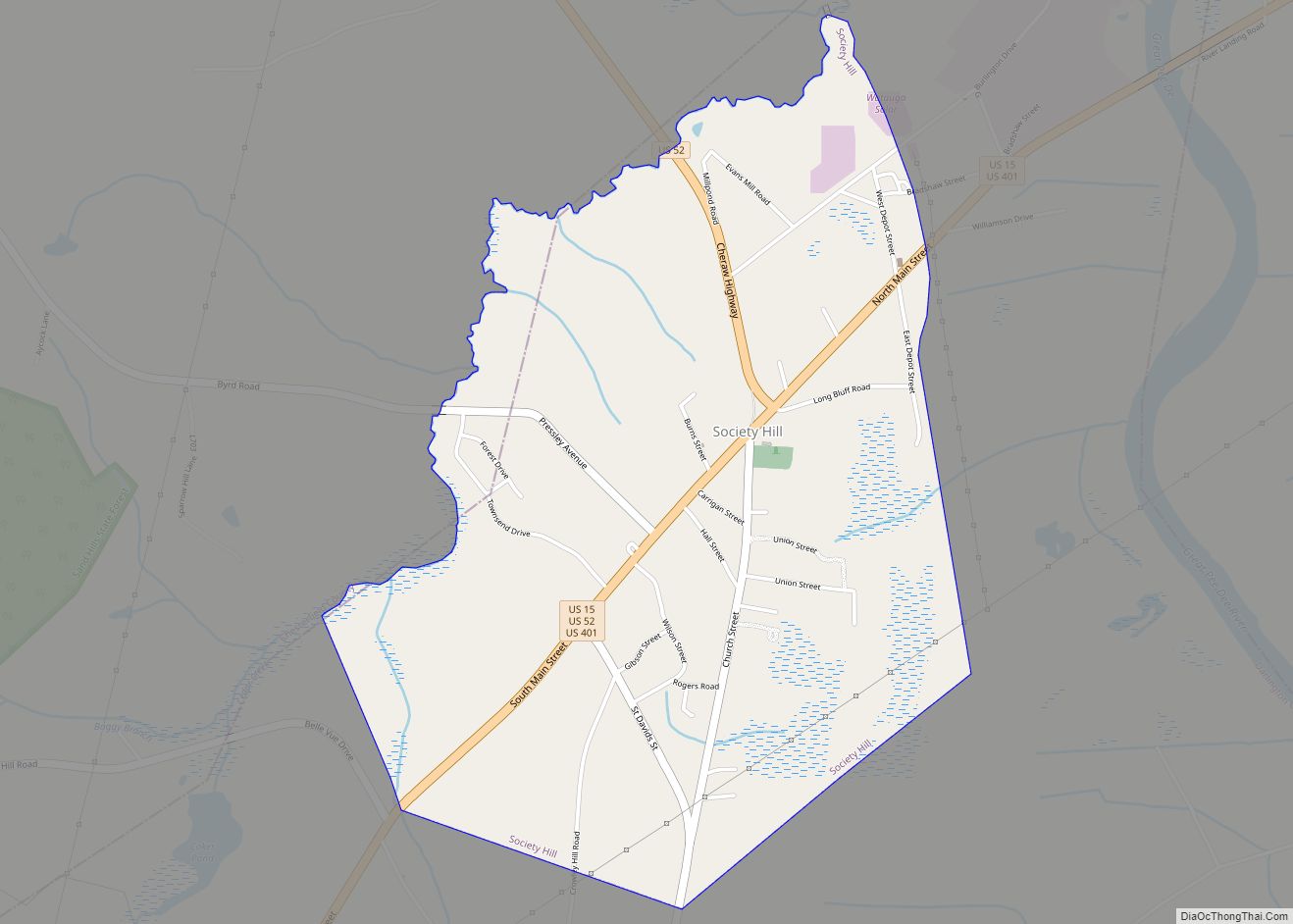 Map of Society Hill town, South Carolina