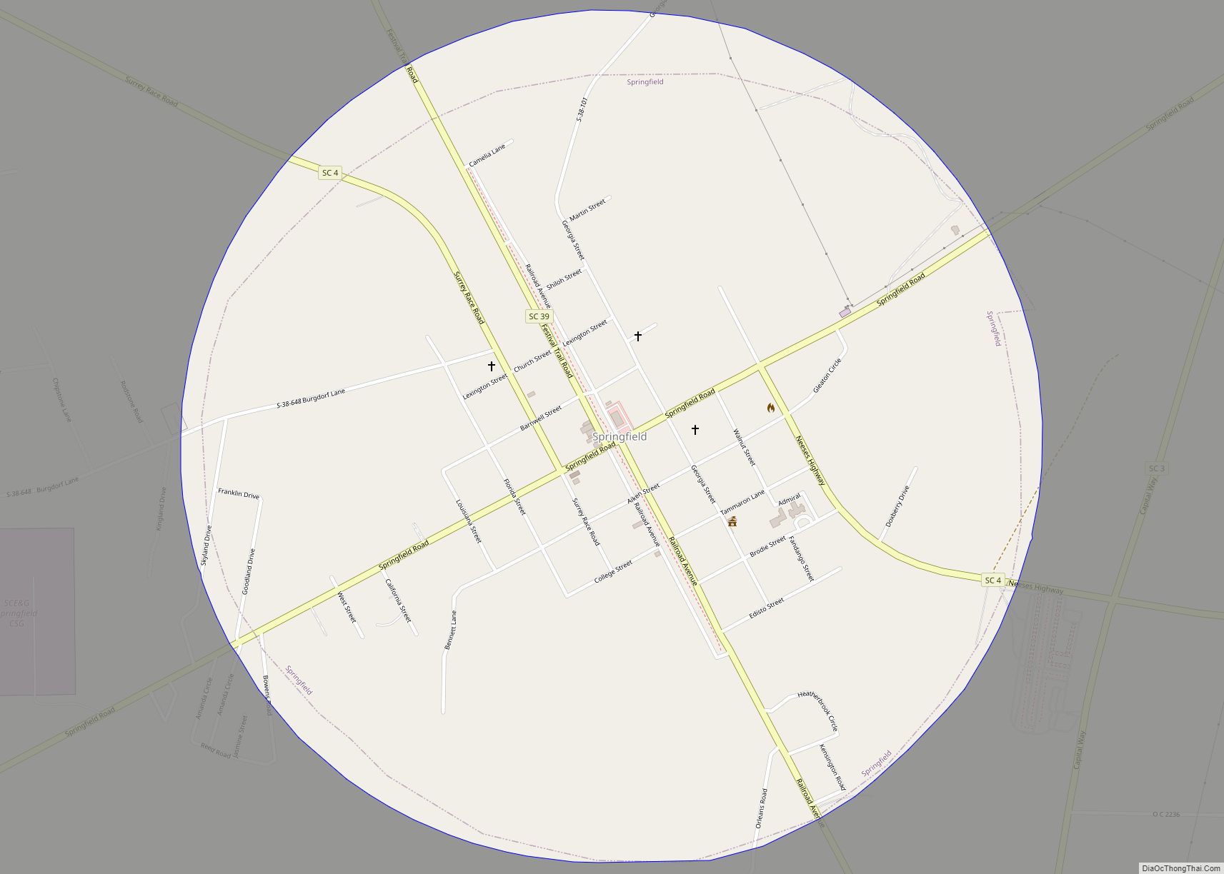 Map of Springfield town, South Carolina
