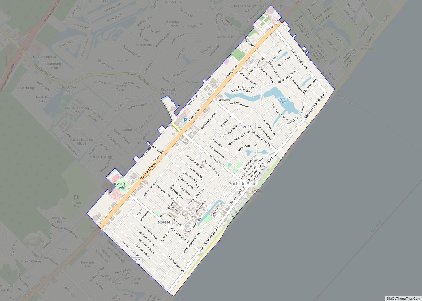 Map of Surfside Beach town, South Carolina