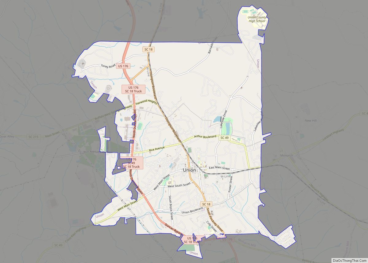 Map of Union city, South Carolina