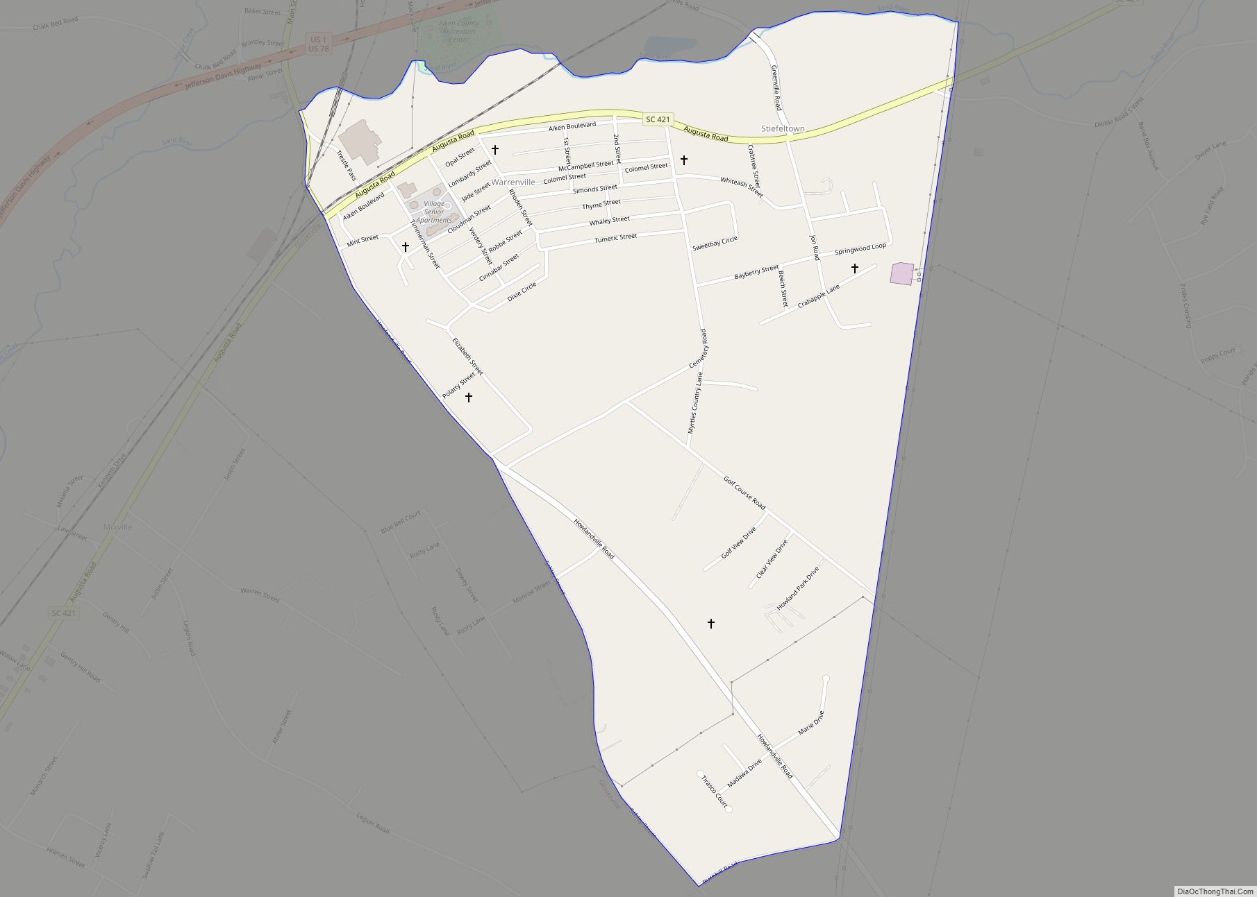 Map of Warrenville CDP, South Carolina