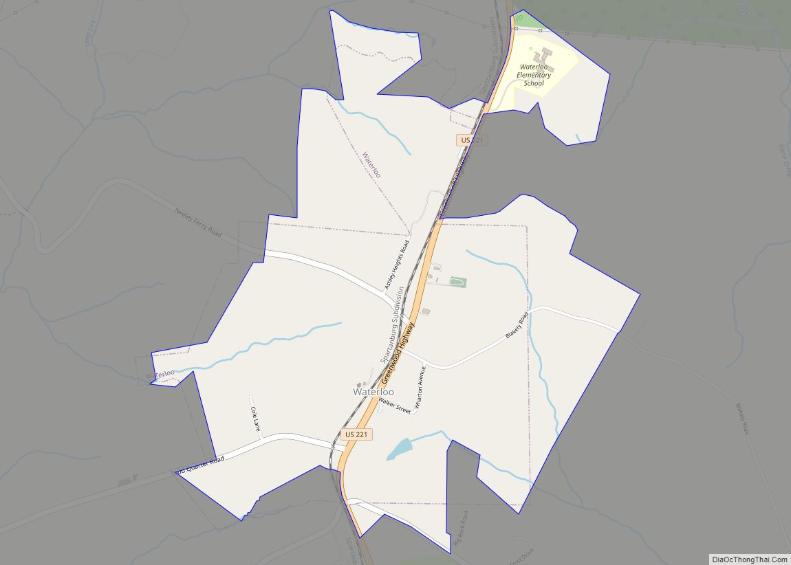 Map of Waterloo town, South Carolina