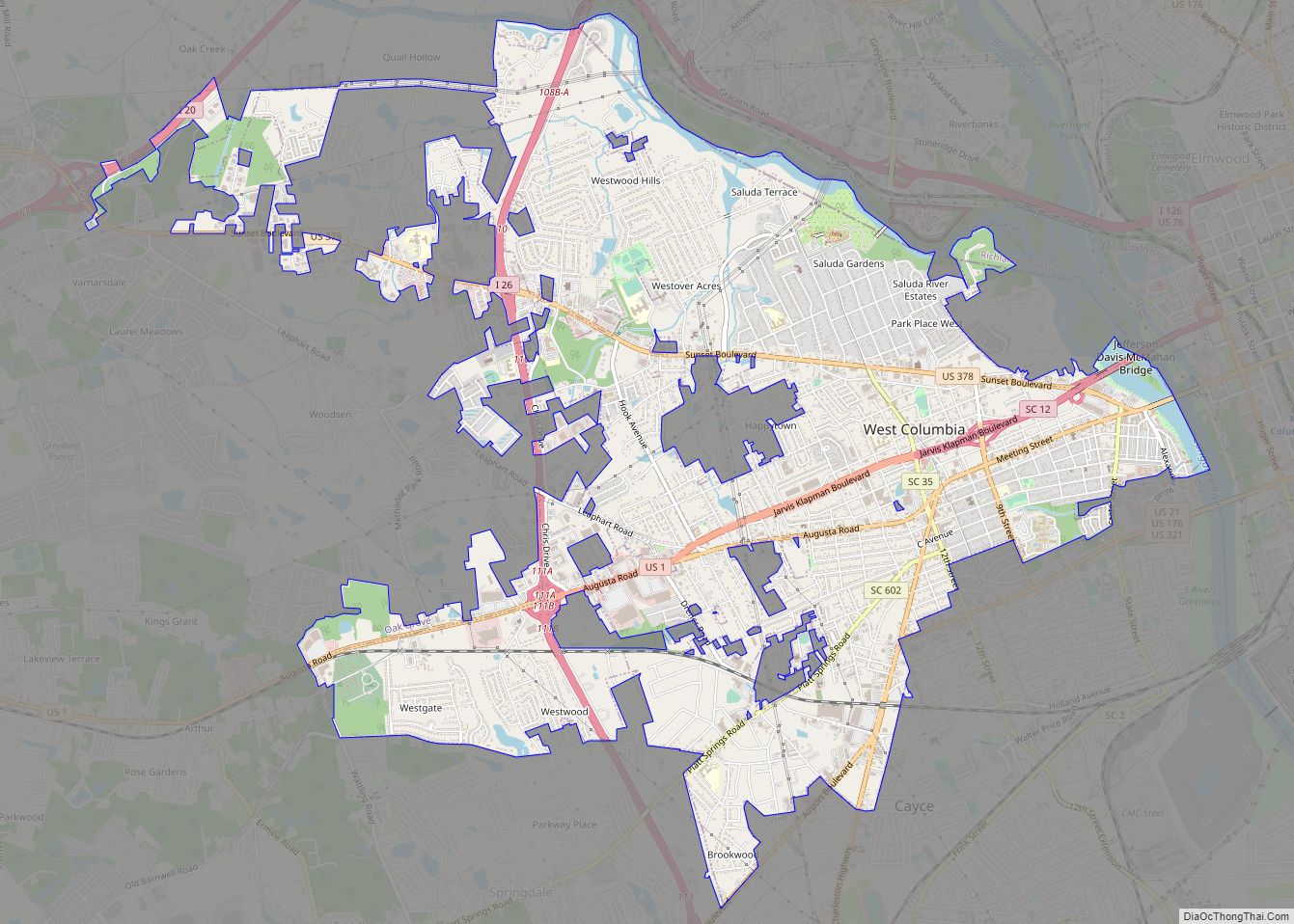 Map of West Columbia city, South Carolina