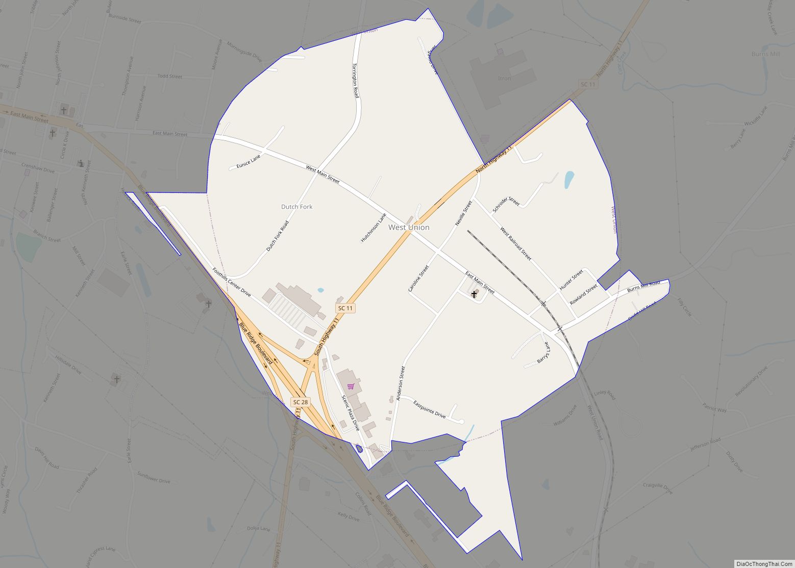 Map of West Union town, South Carolina
