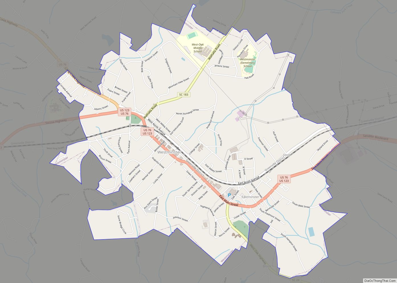 Map of Westminster city, South Carolina