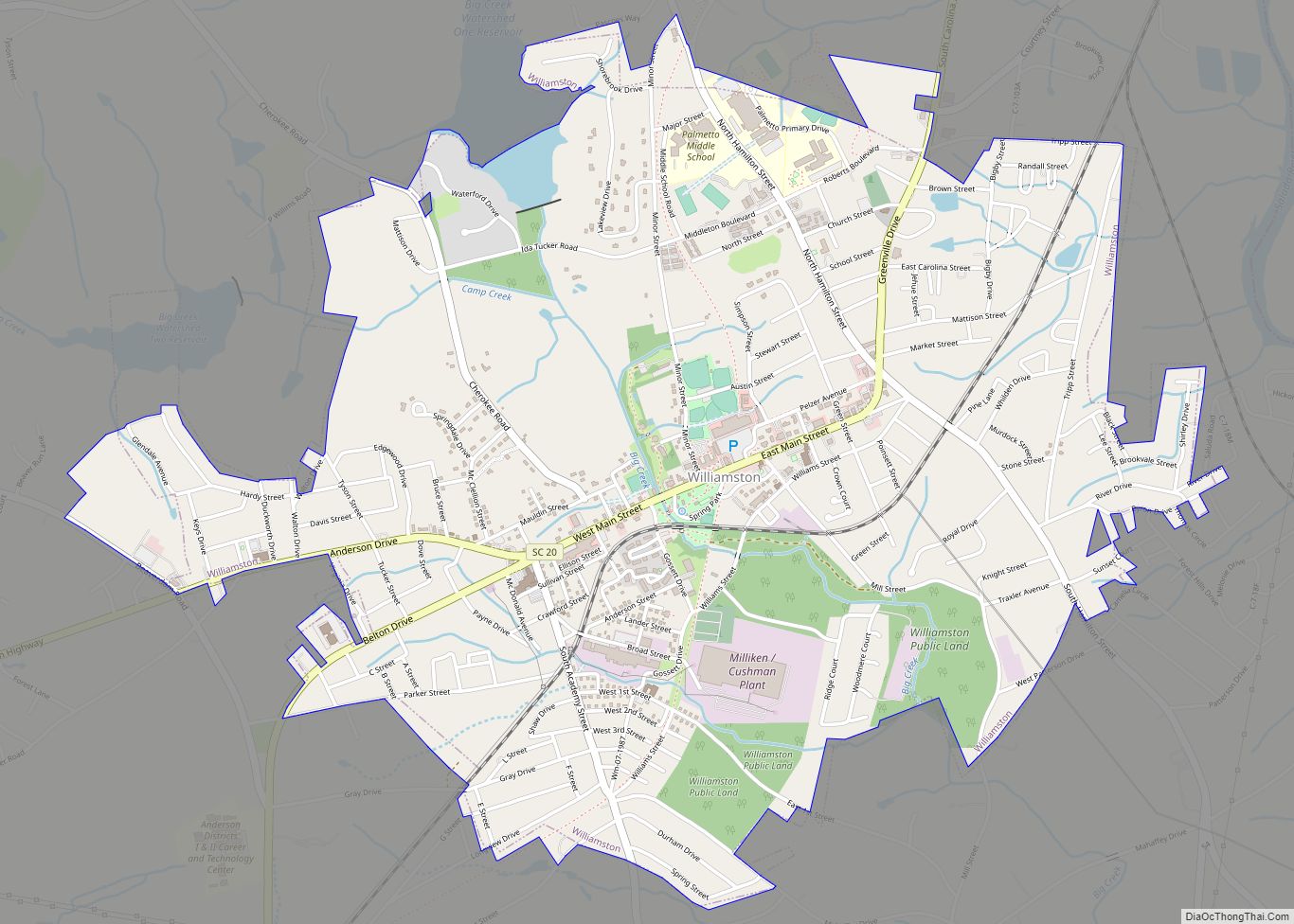 Map of Williamston town, South Carolina