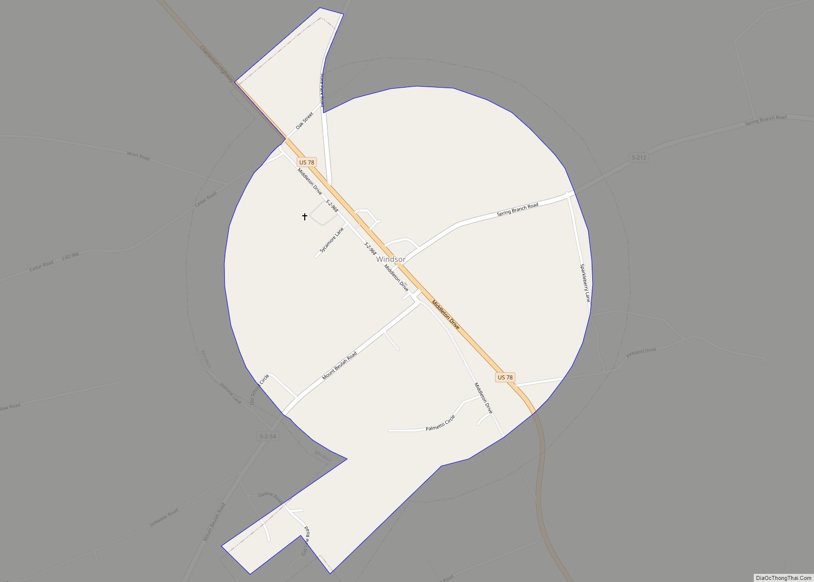 Map of Windsor town, South Carolina