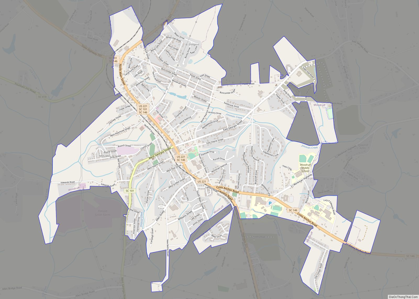 Map of Woodruff city, South Carolina
