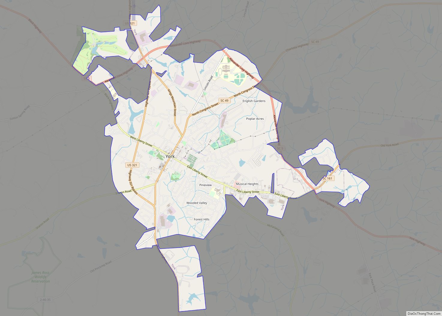 Map of York city, South Carolina