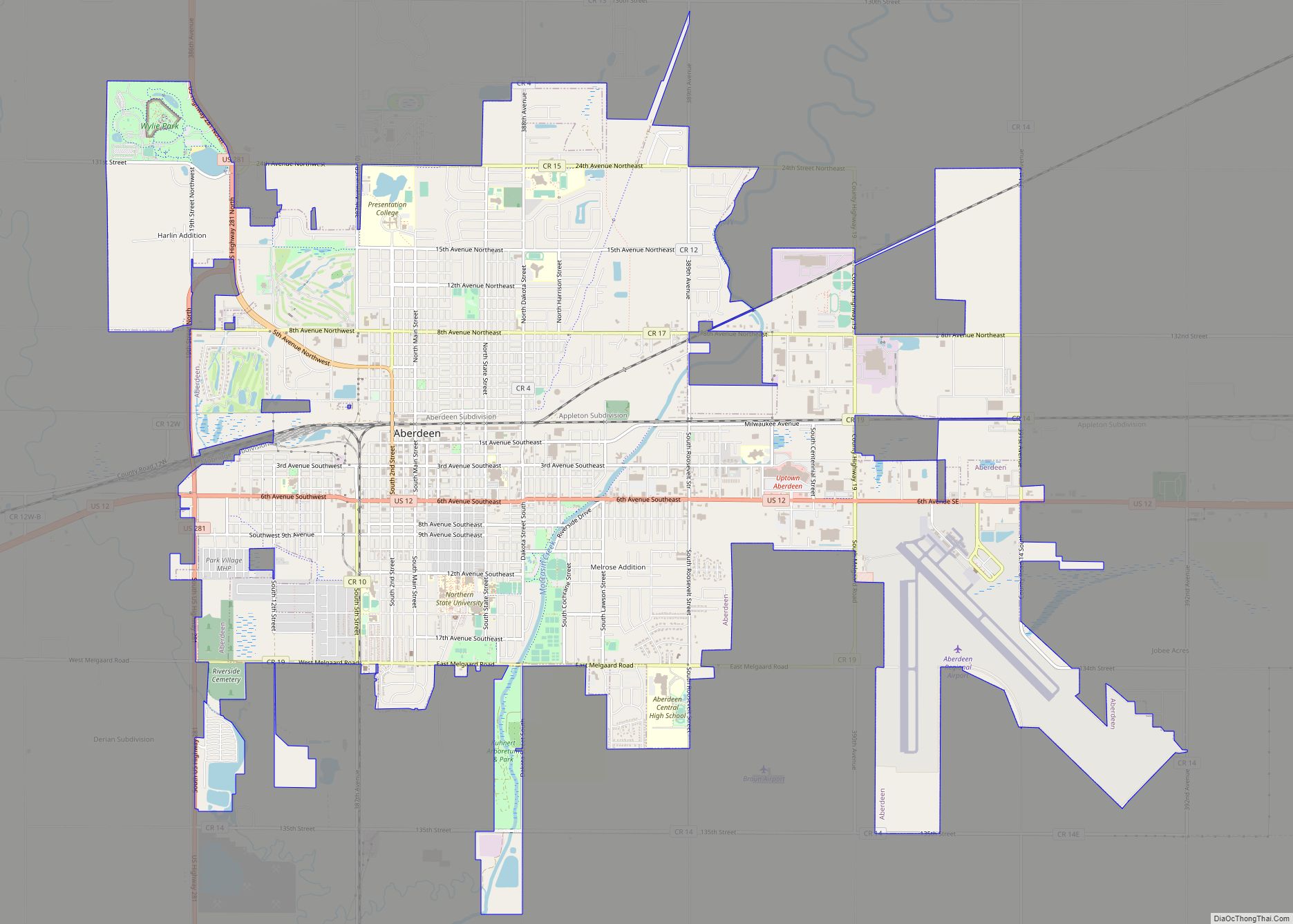 Map of Aberdeen city, South Dakota