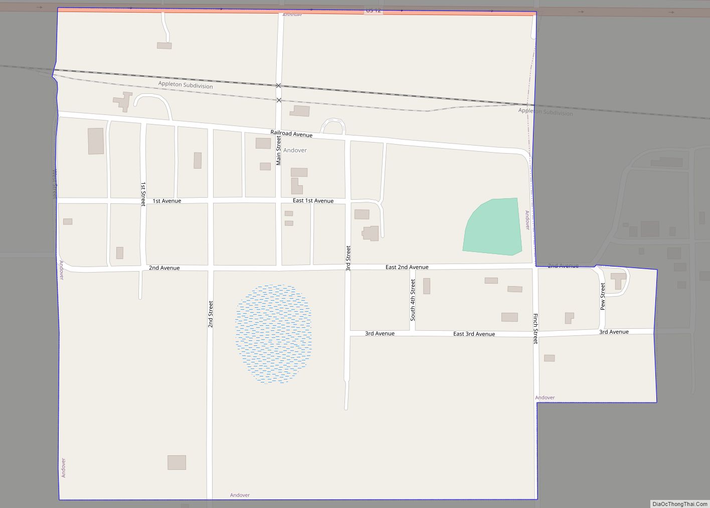 Map of Andover town, South Dakota