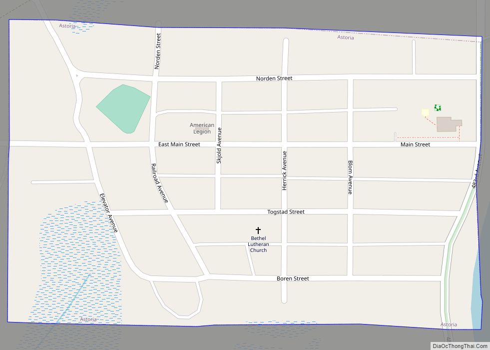 Map of Astoria town, South Dakota