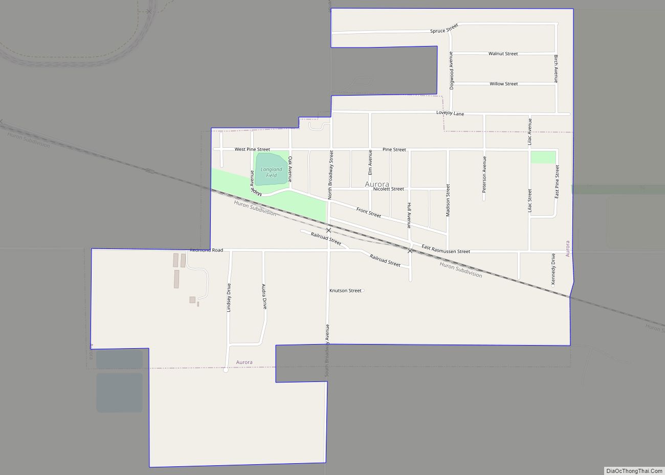 Map of Aurora town, South Dakota