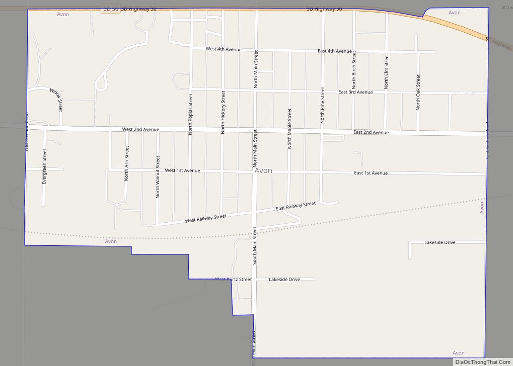 Map of Avon city, South Dakota