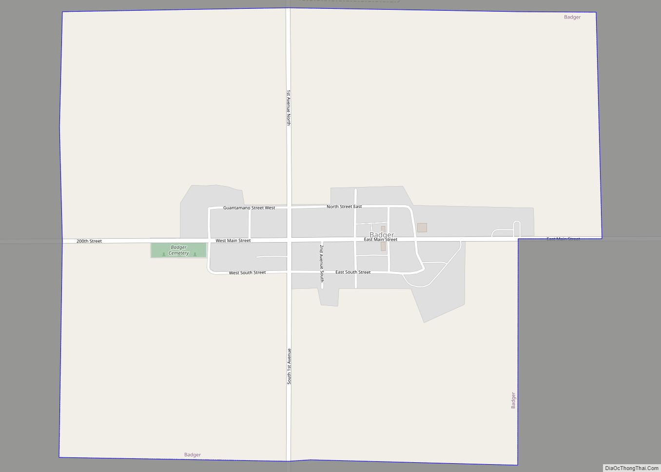 Map of Badger town, South Dakota