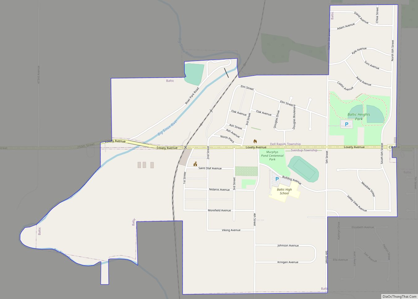 Map of Baltic city, South Dakota