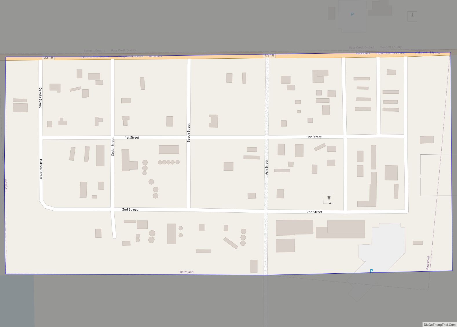 Map of Batesland town