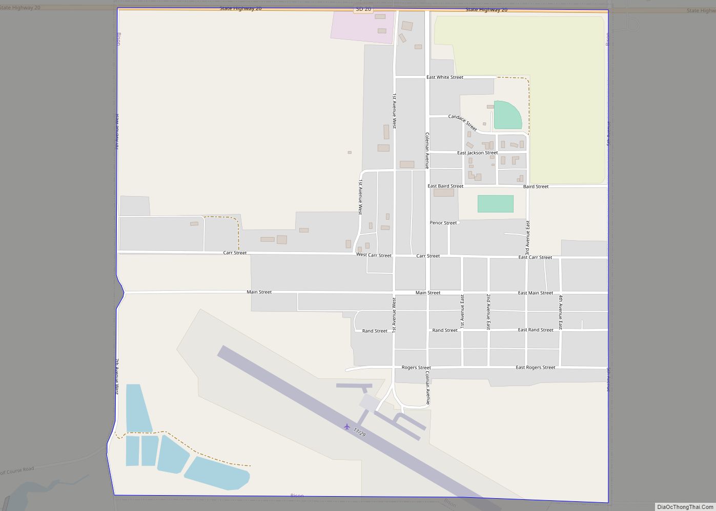 Map of Bison town, South Dakota