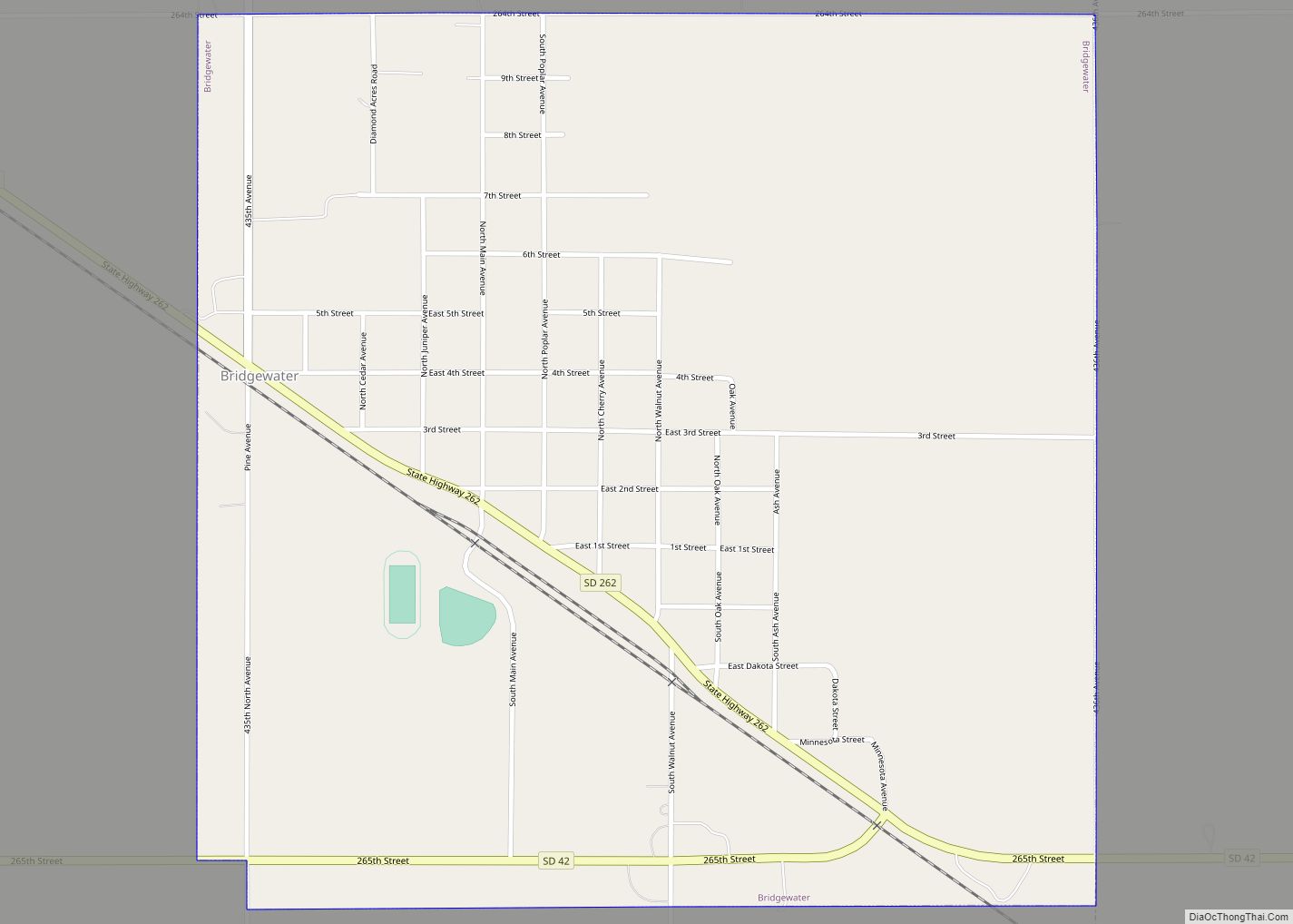 Map of Bridgewater city, South Dakota