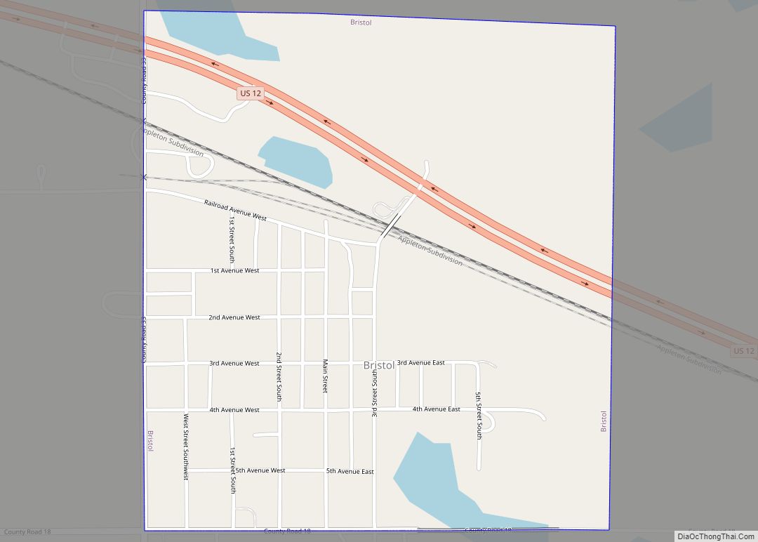 Map of Bristol city, South Dakota