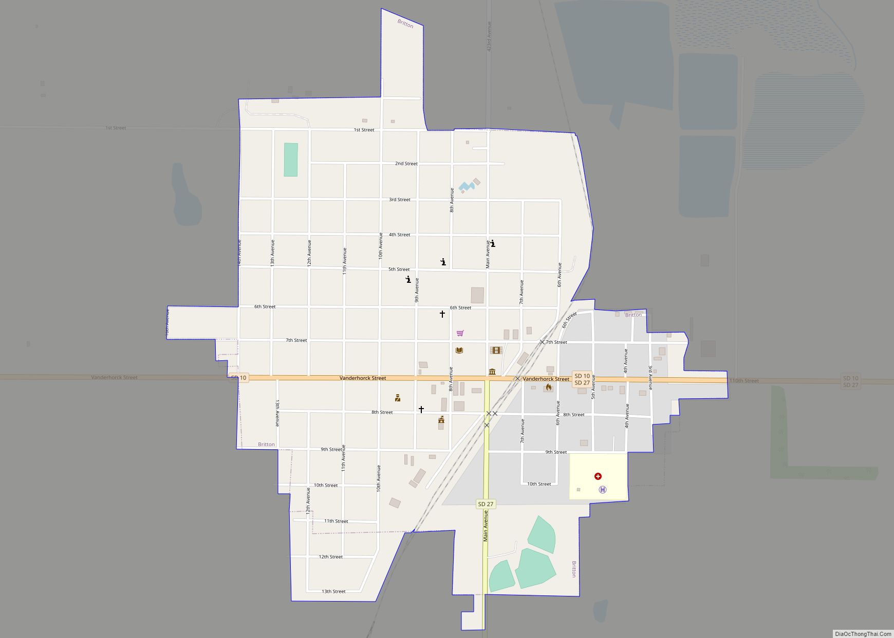 Map of Britton city, South Dakota