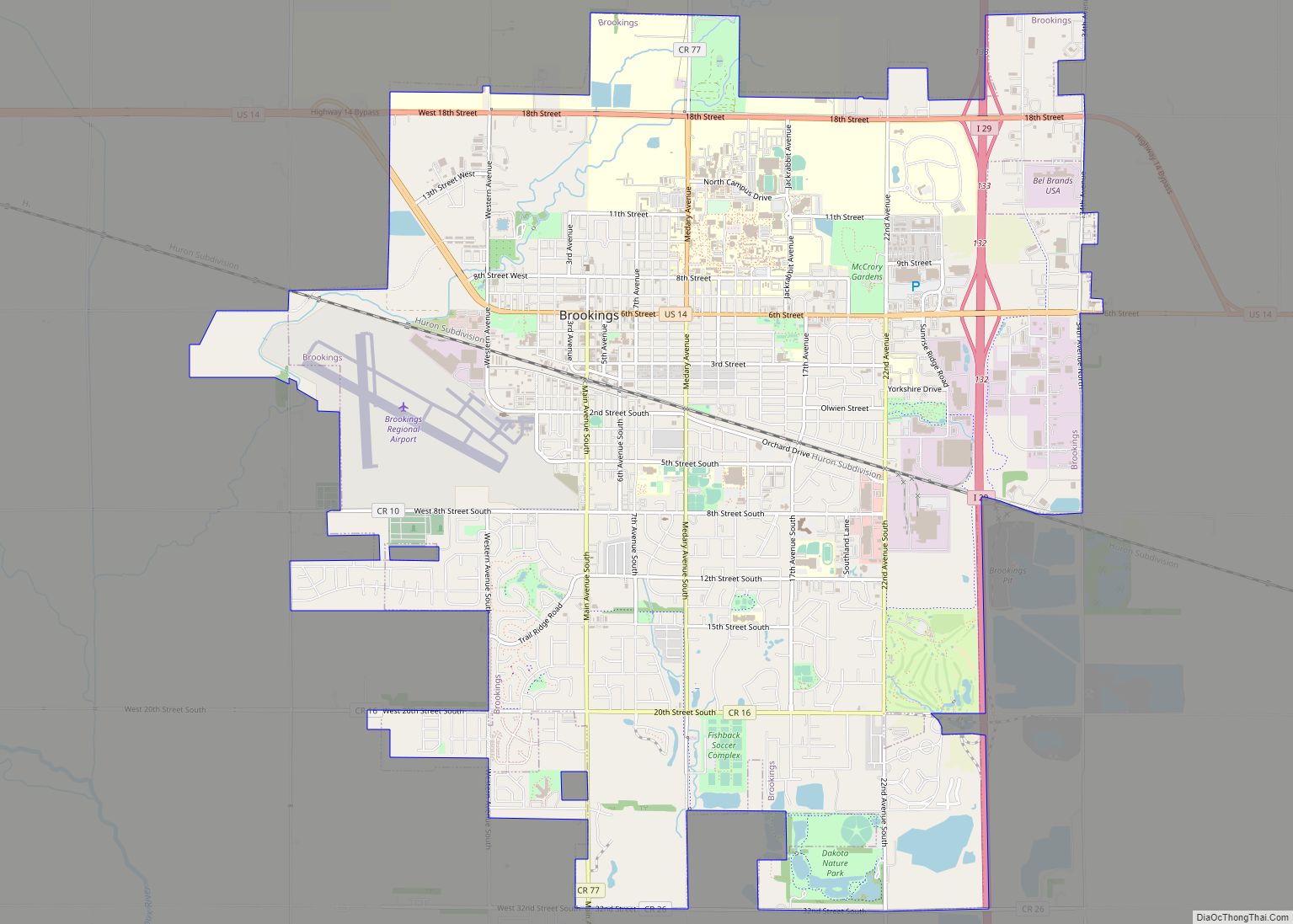 Map of Brookings city, South Dakota