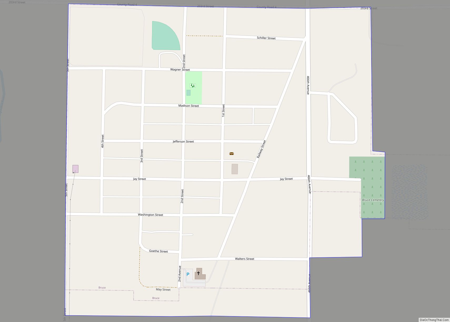 Map of Bruce city, South Dakota