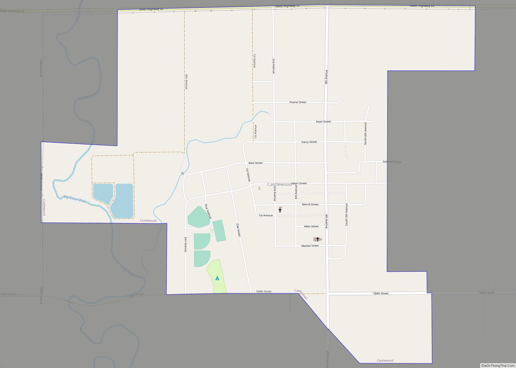 Map of Castlewood city, South Dakota