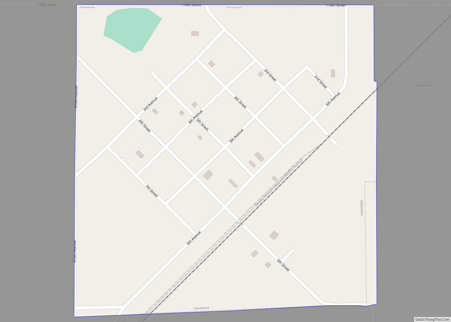 Map of Claremont town, South Dakota