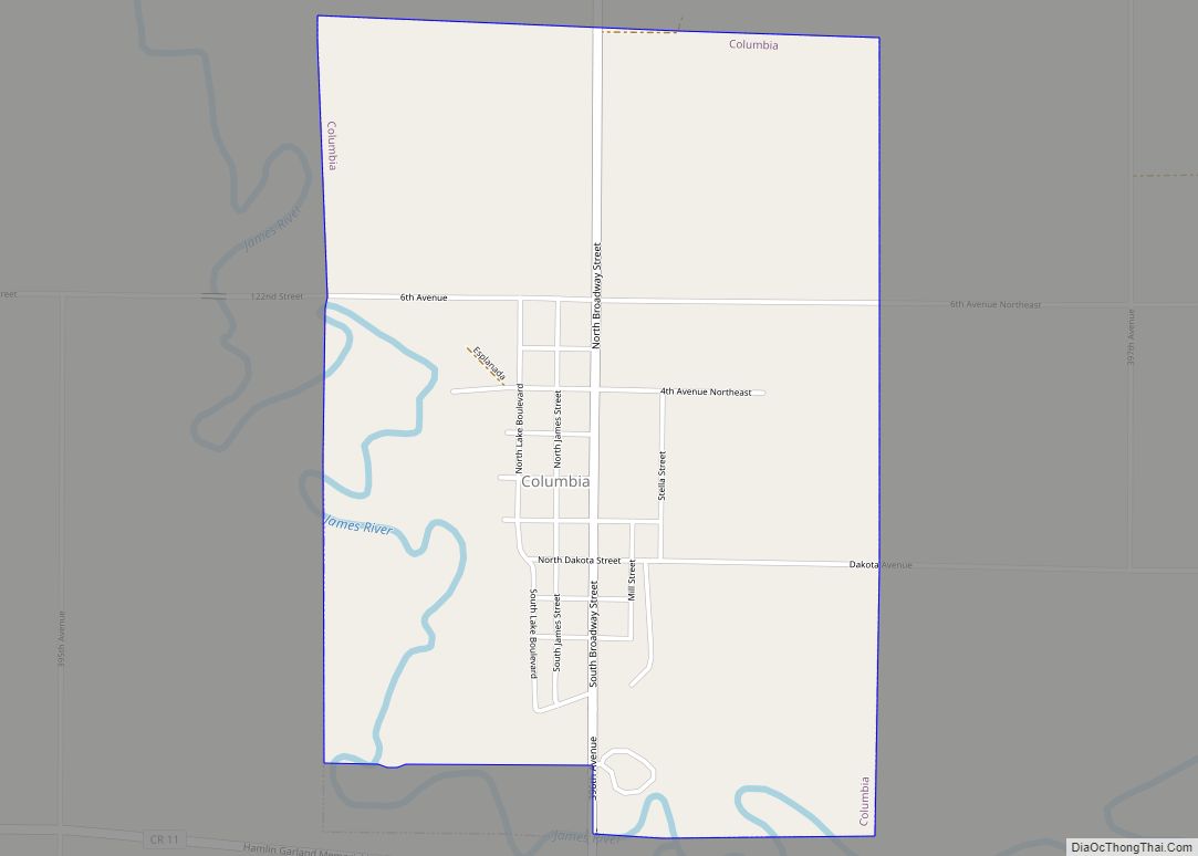 Map of Columbia city, South Dakota