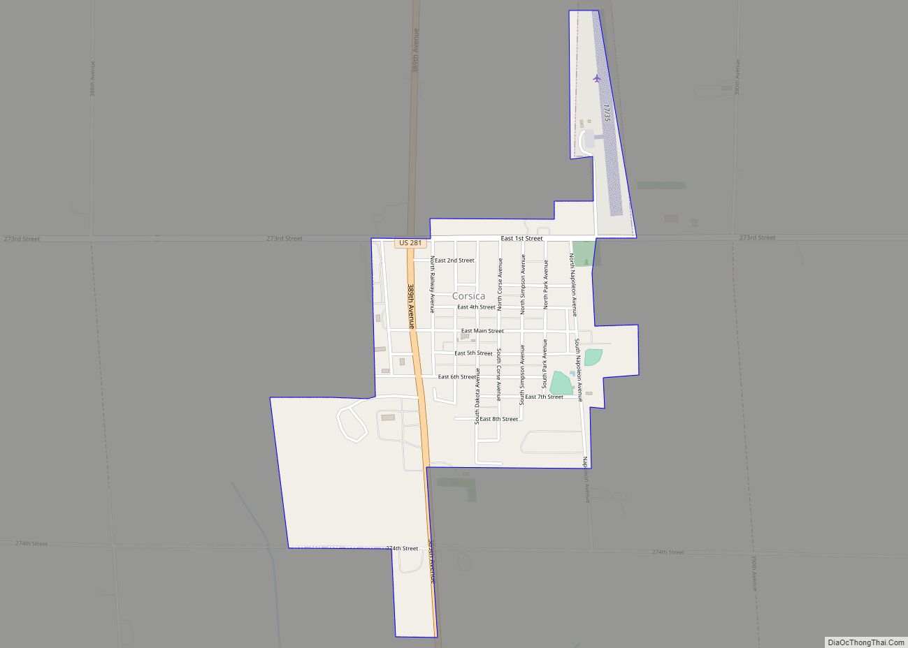 Map of Corsica city, South Dakota