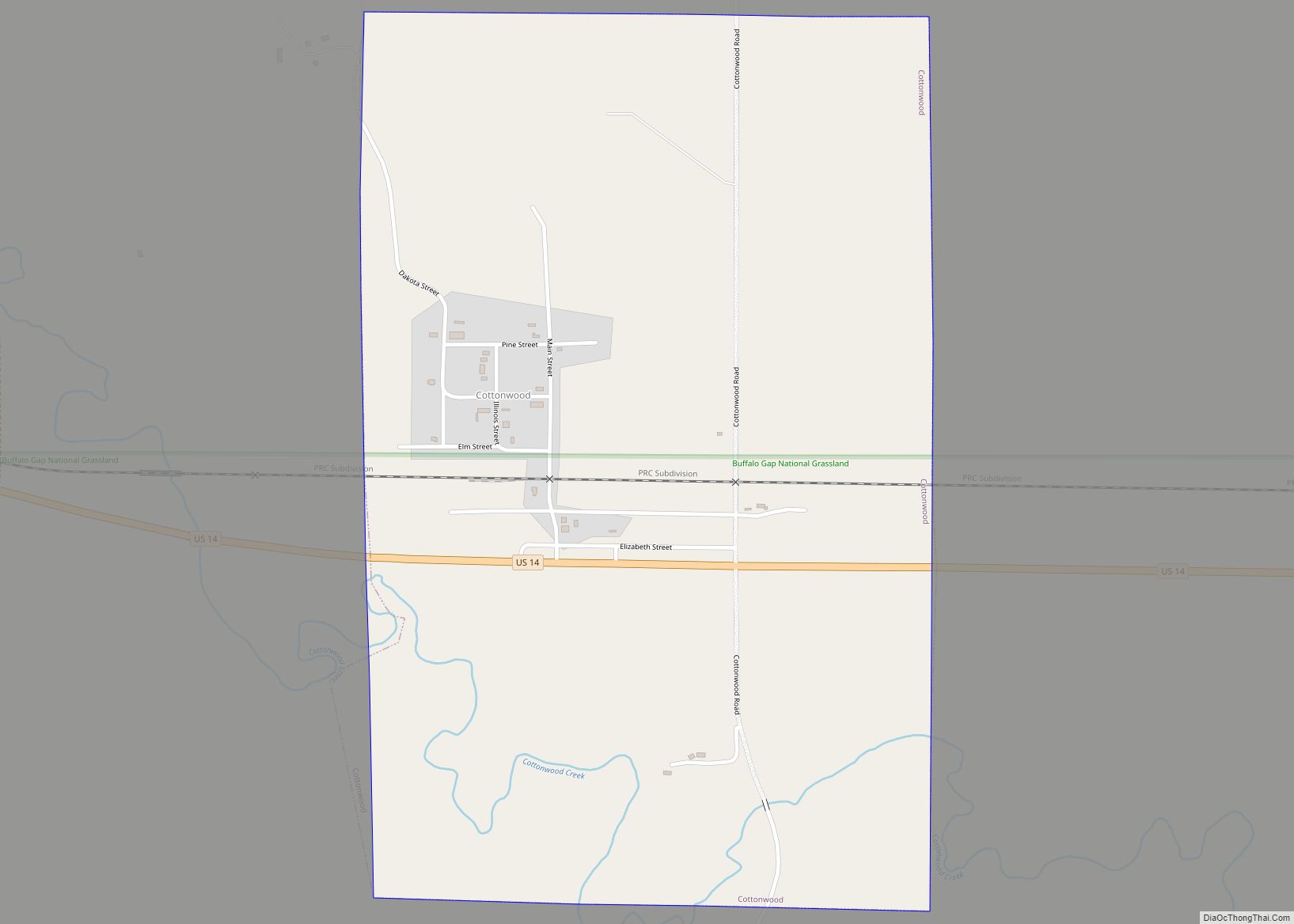 Map of Cottonwood town, South Dakota