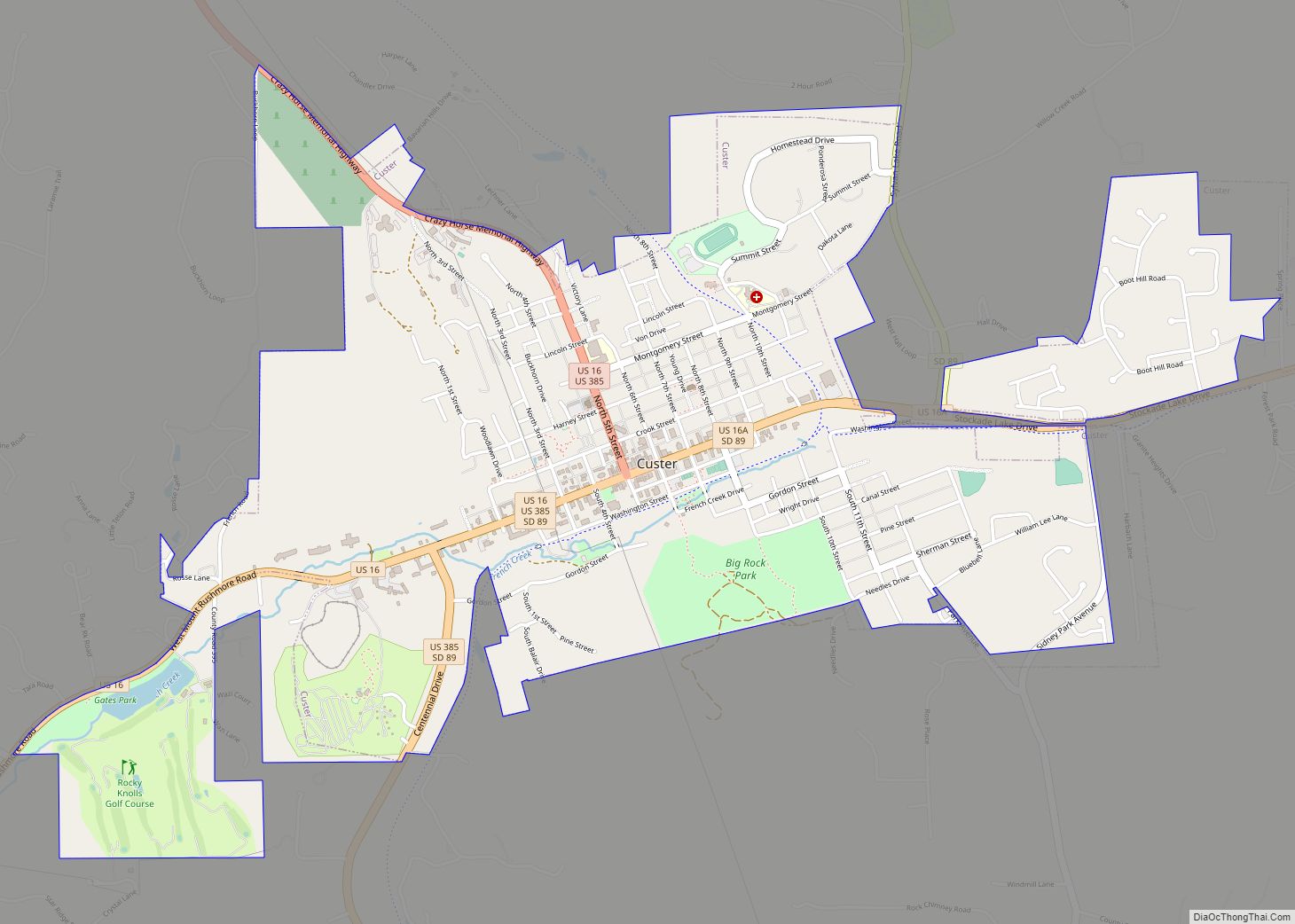 Map of Custer city, South Dakota