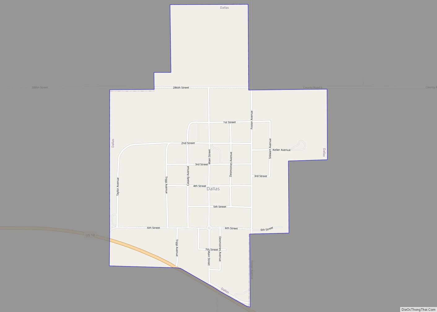 Map of Dallas town, South Dakota