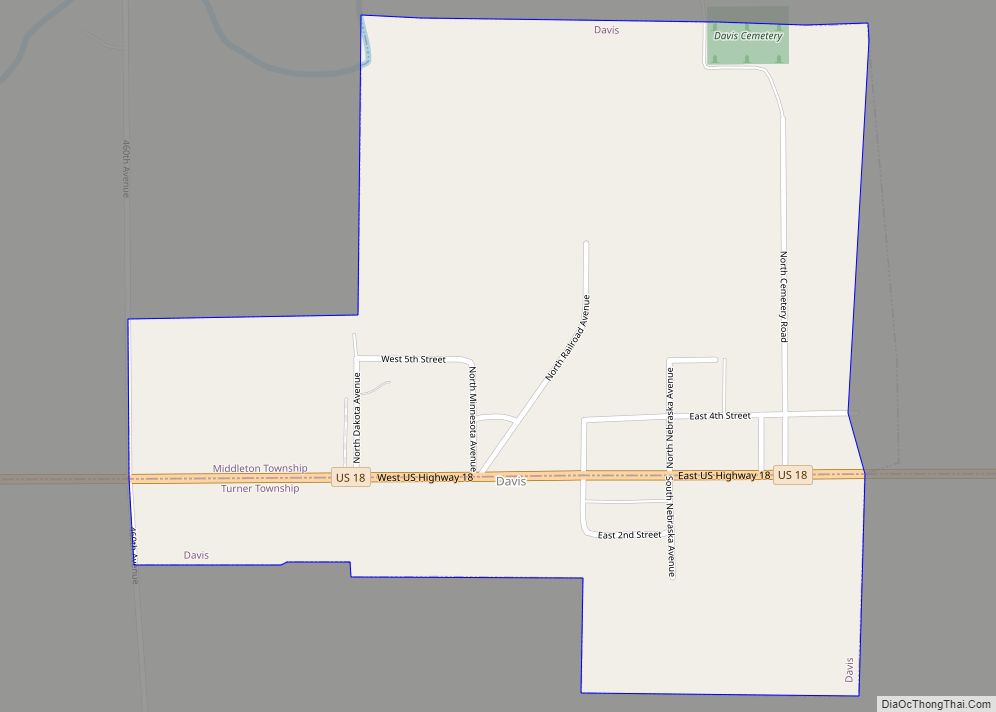 Map of Davis town, South Dakota