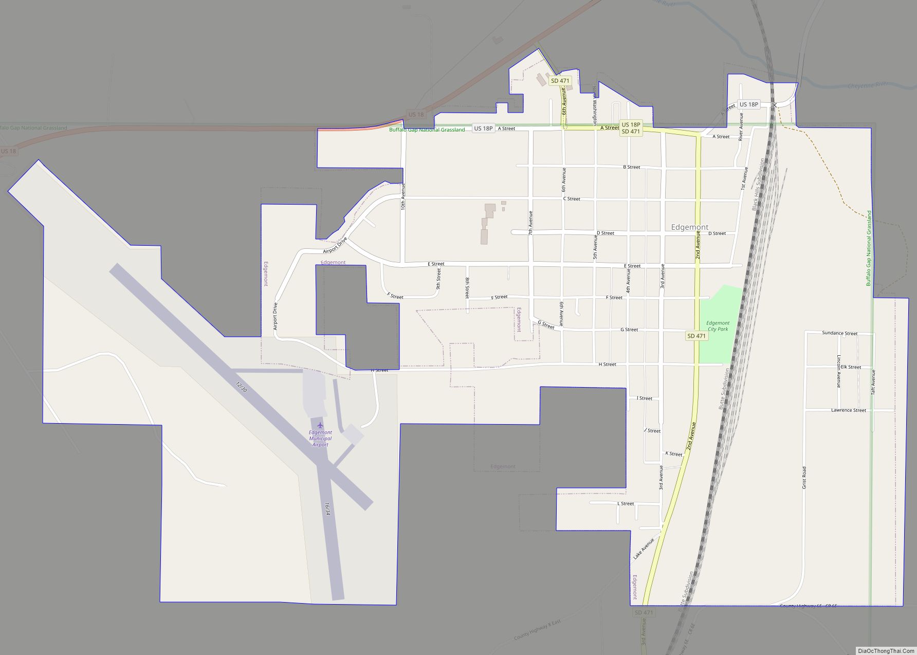 Map of Edgemont city, South Dakota