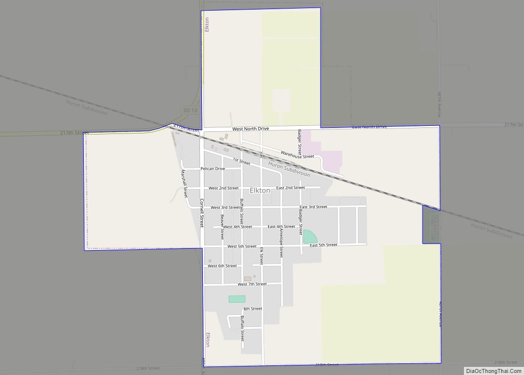 Map of Elkton city, South Dakota