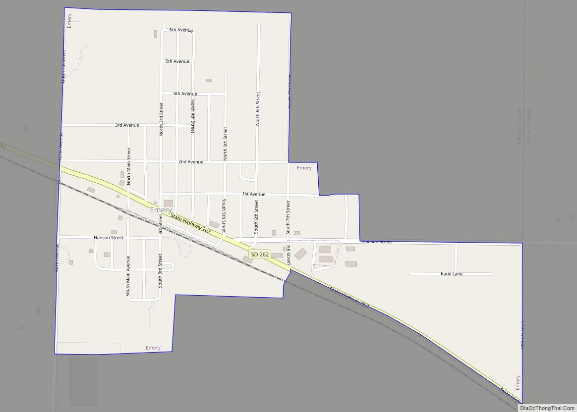 Map of Emery city, South Dakota