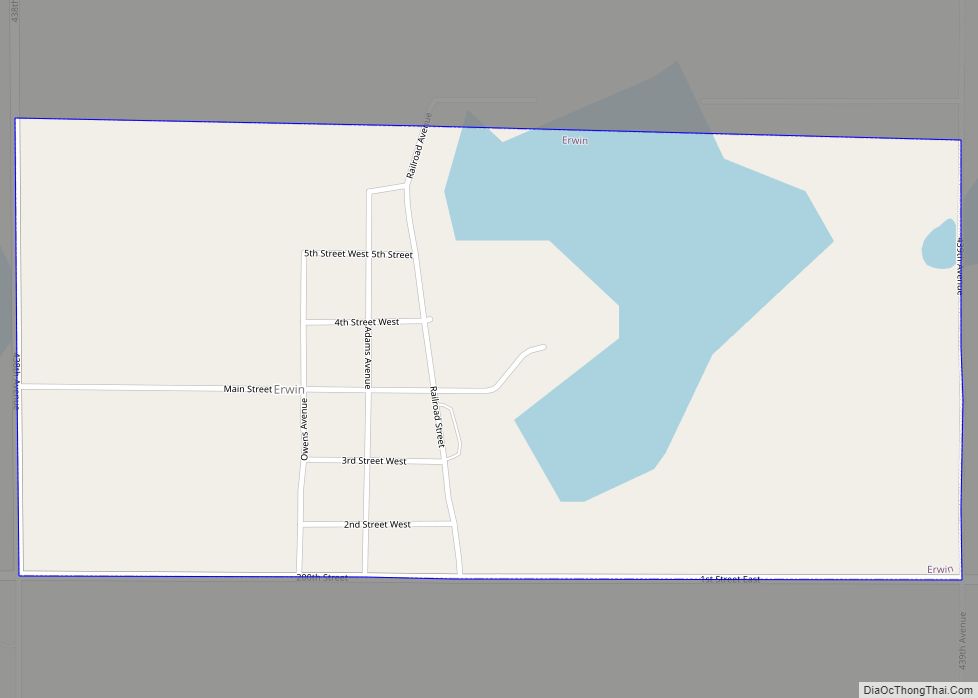 Map of Erwin town, South Dakota