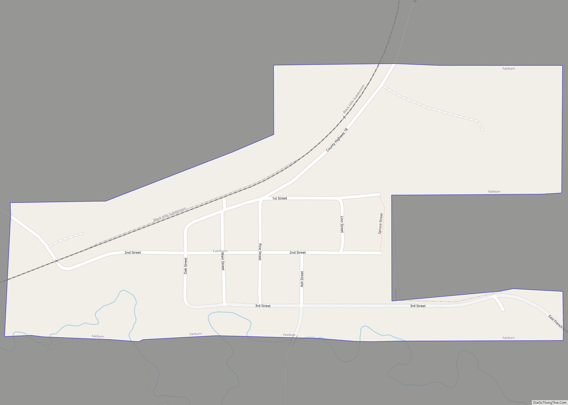 Map of Fairburn town, South Dakota