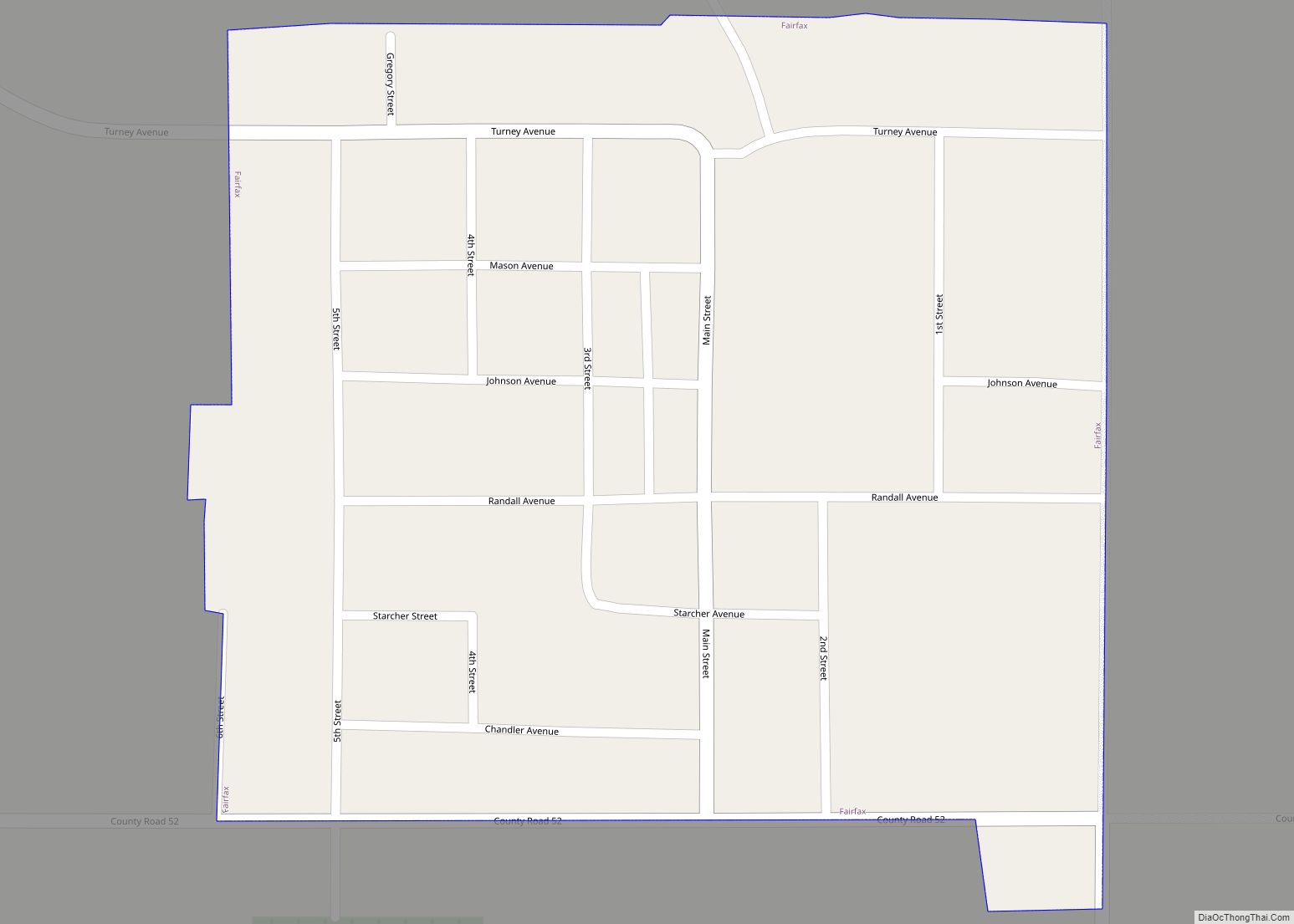 Map of Fairfax town, South Dakota