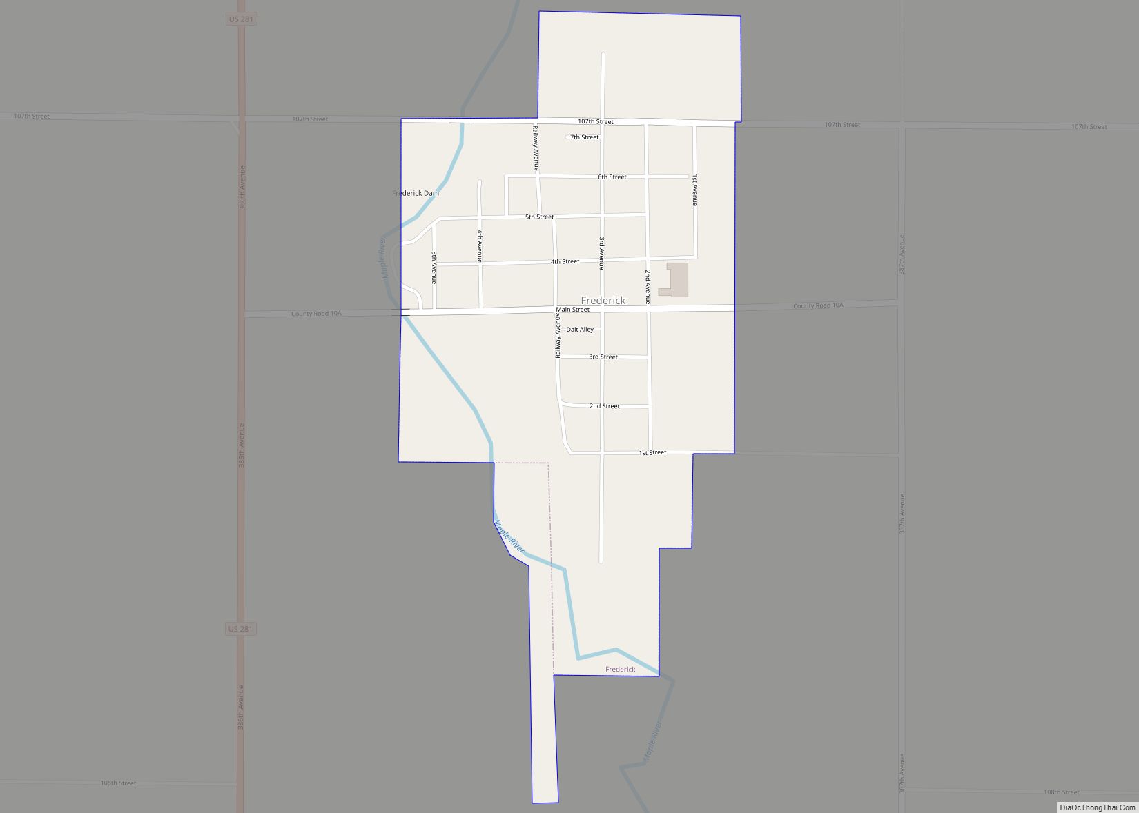 Map of Frederick town, South Dakota