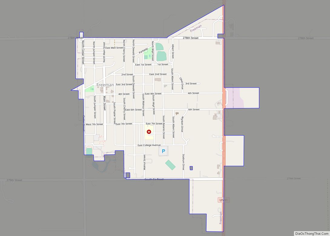 Map of Freeman city, South Dakota