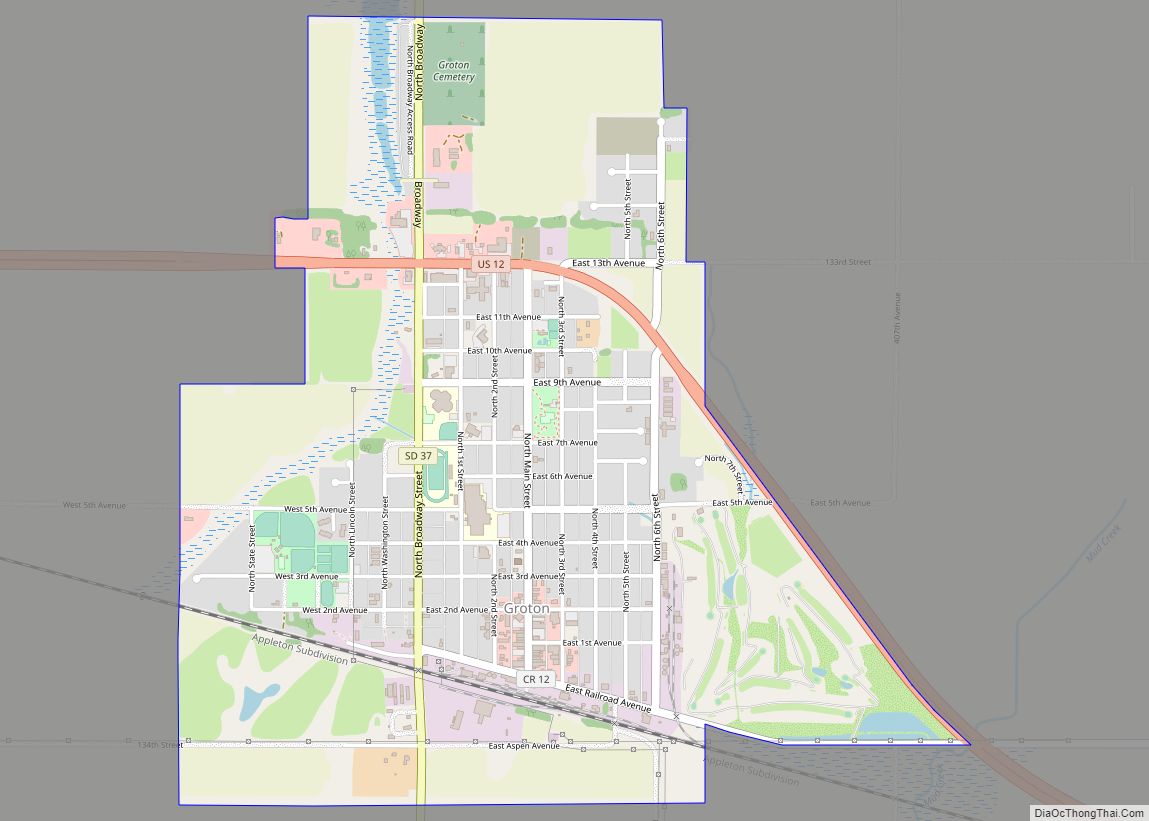 Map of Groton city, South Dakota