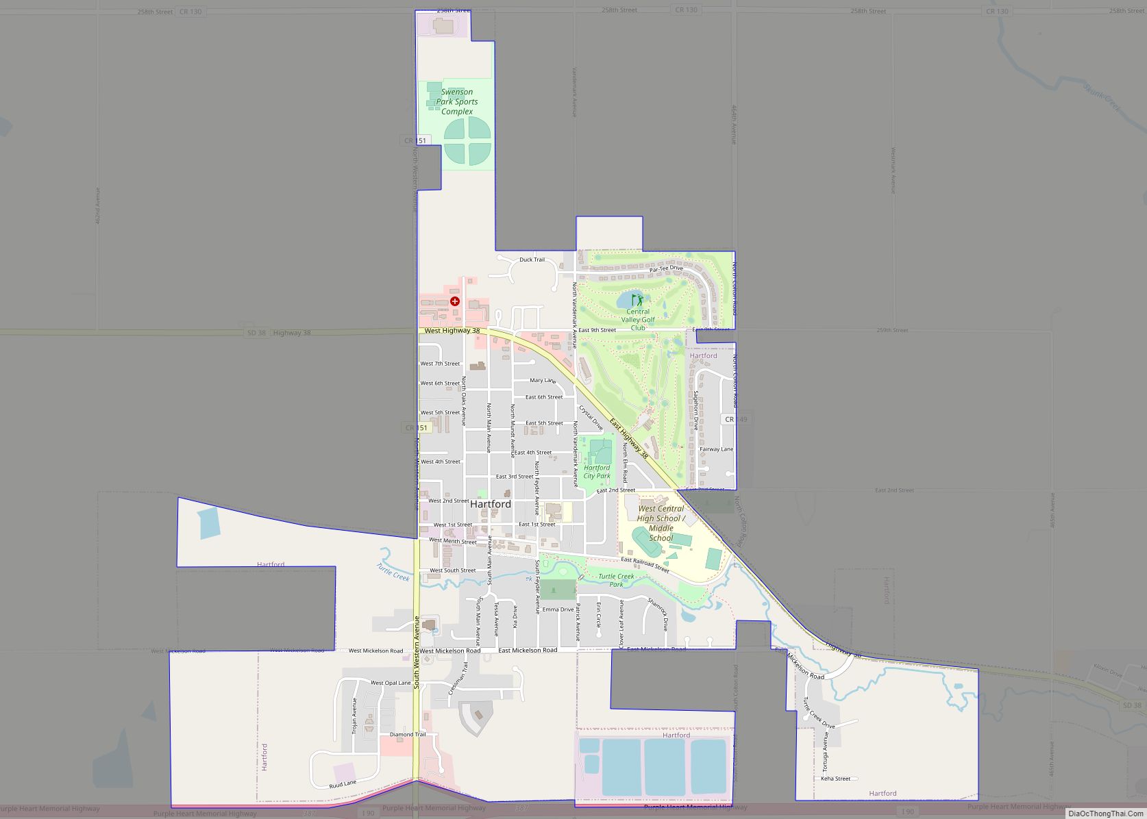 Map of Hartford city, South Dakota