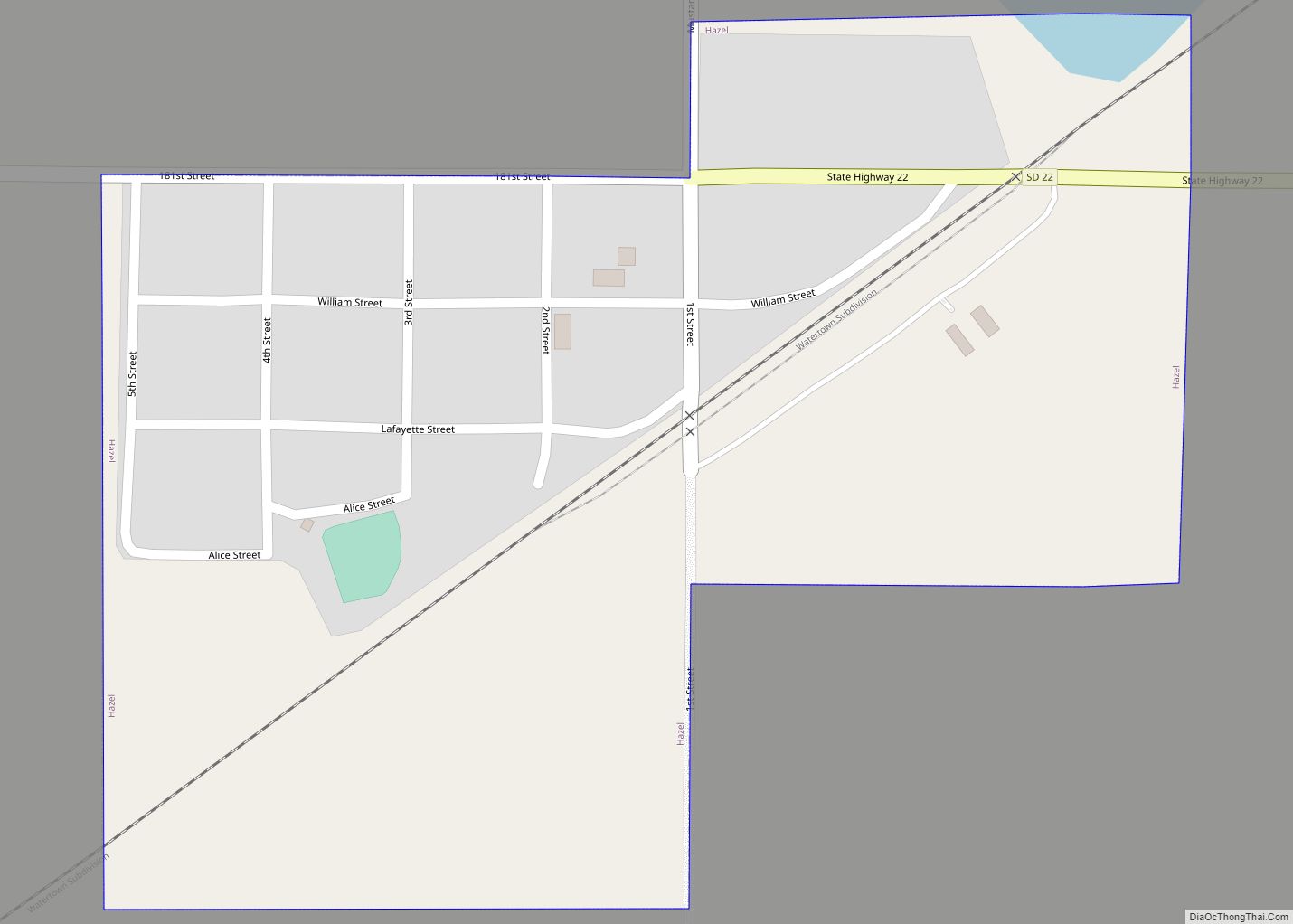 Map of Hazel town, South Dakota