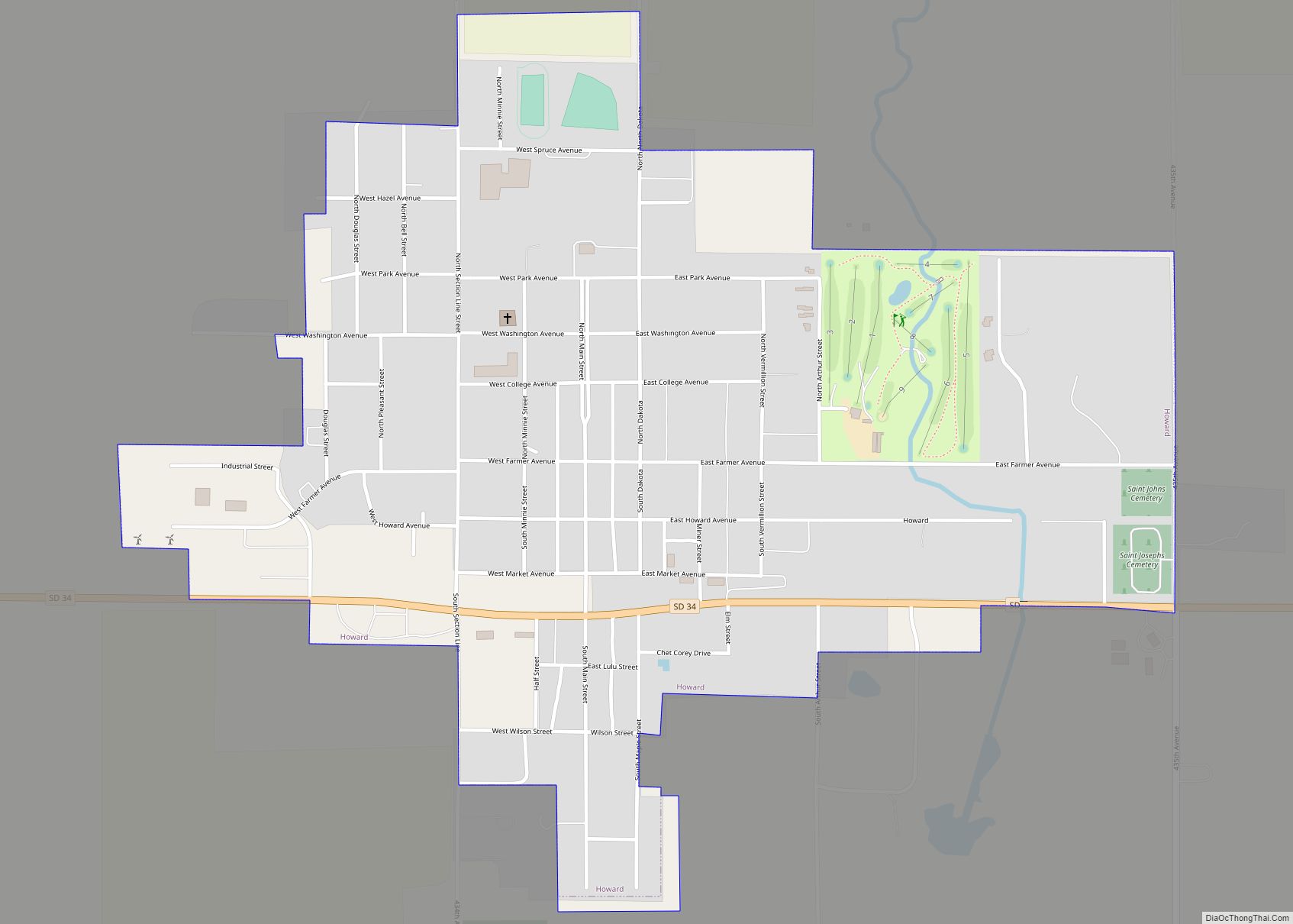 Map of Howard city, South Dakota