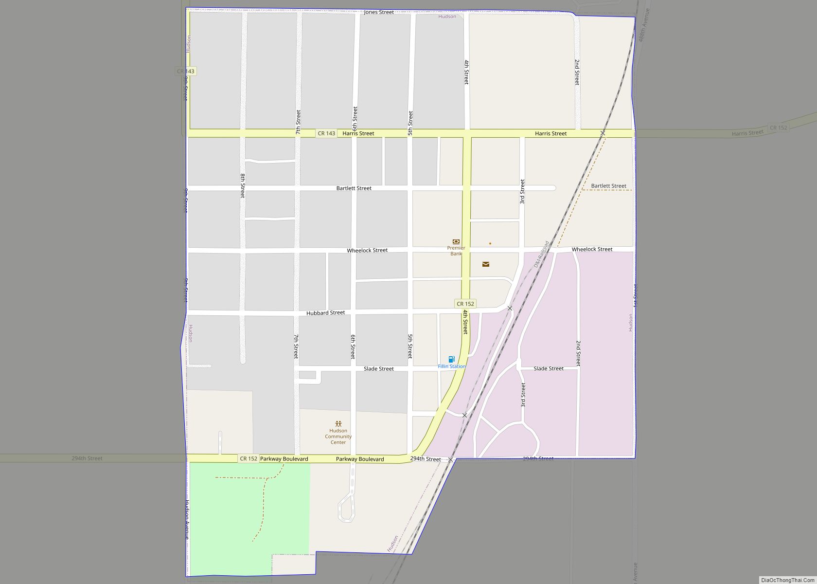 Map of Hudson town, South Dakota