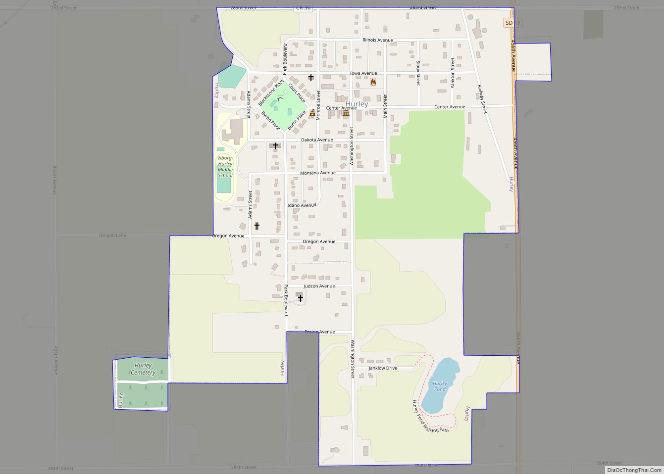 Map of Hurley city, South Dakota