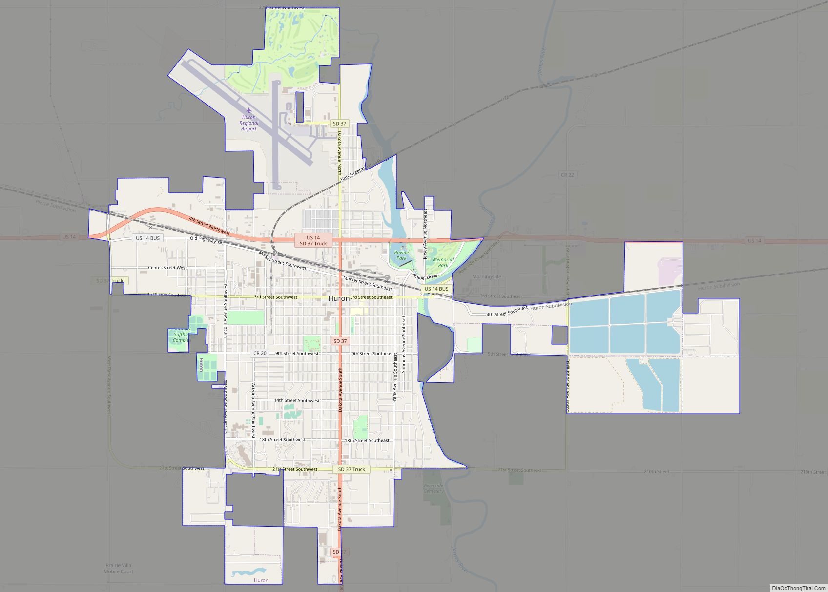 Map of Huron city, South Dakota